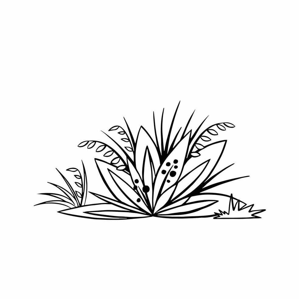 Plants leaves grass line style flat vector