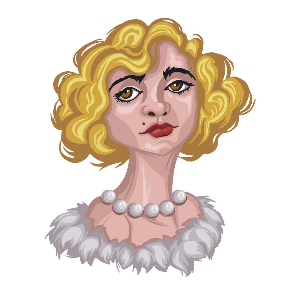 Blonde girl retro style, portrait illustration hand made vector