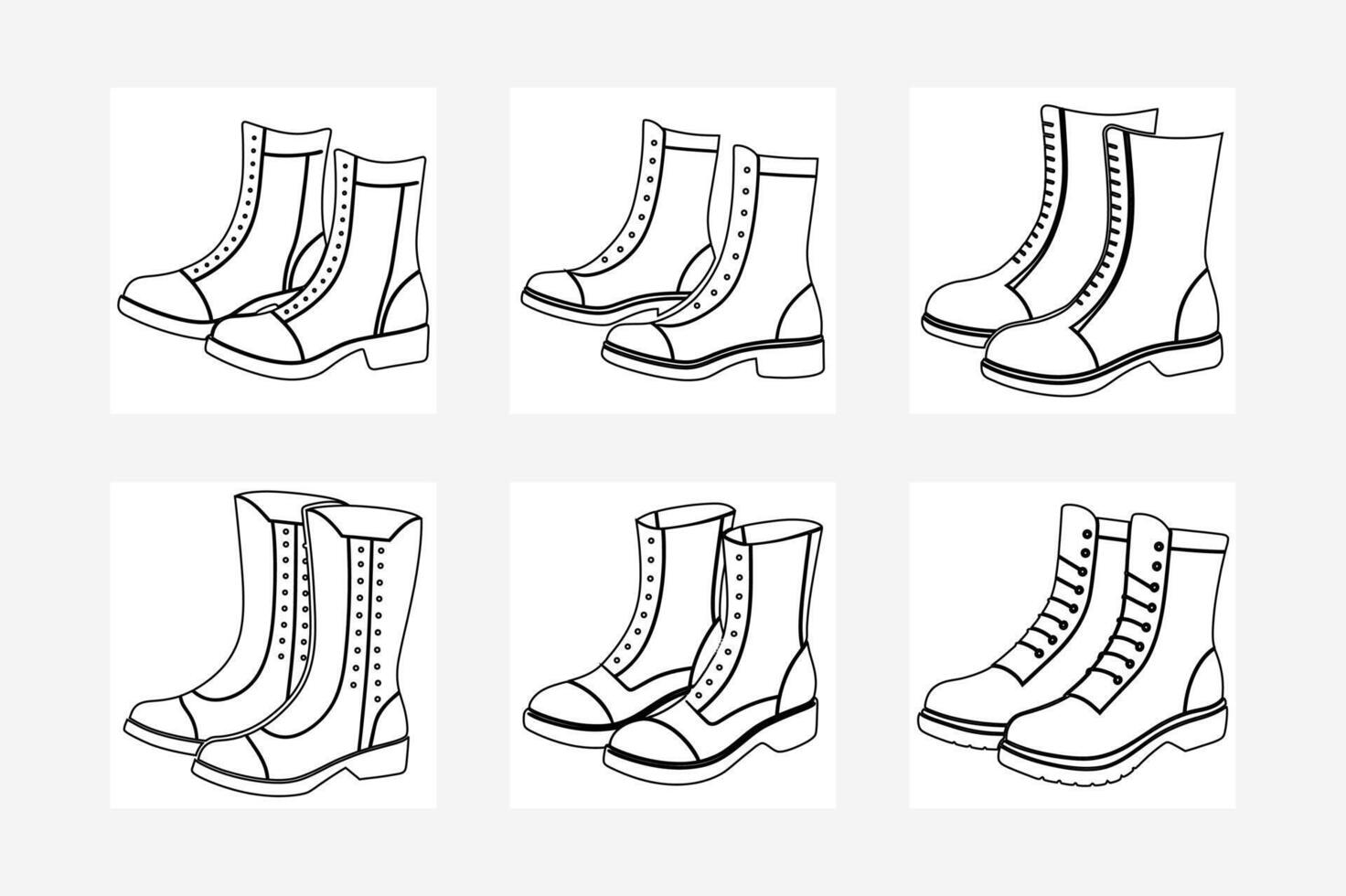 Collection of Six Stylish Boot Illustrations Design Elements for Fashion, Apparel, and Branding vector