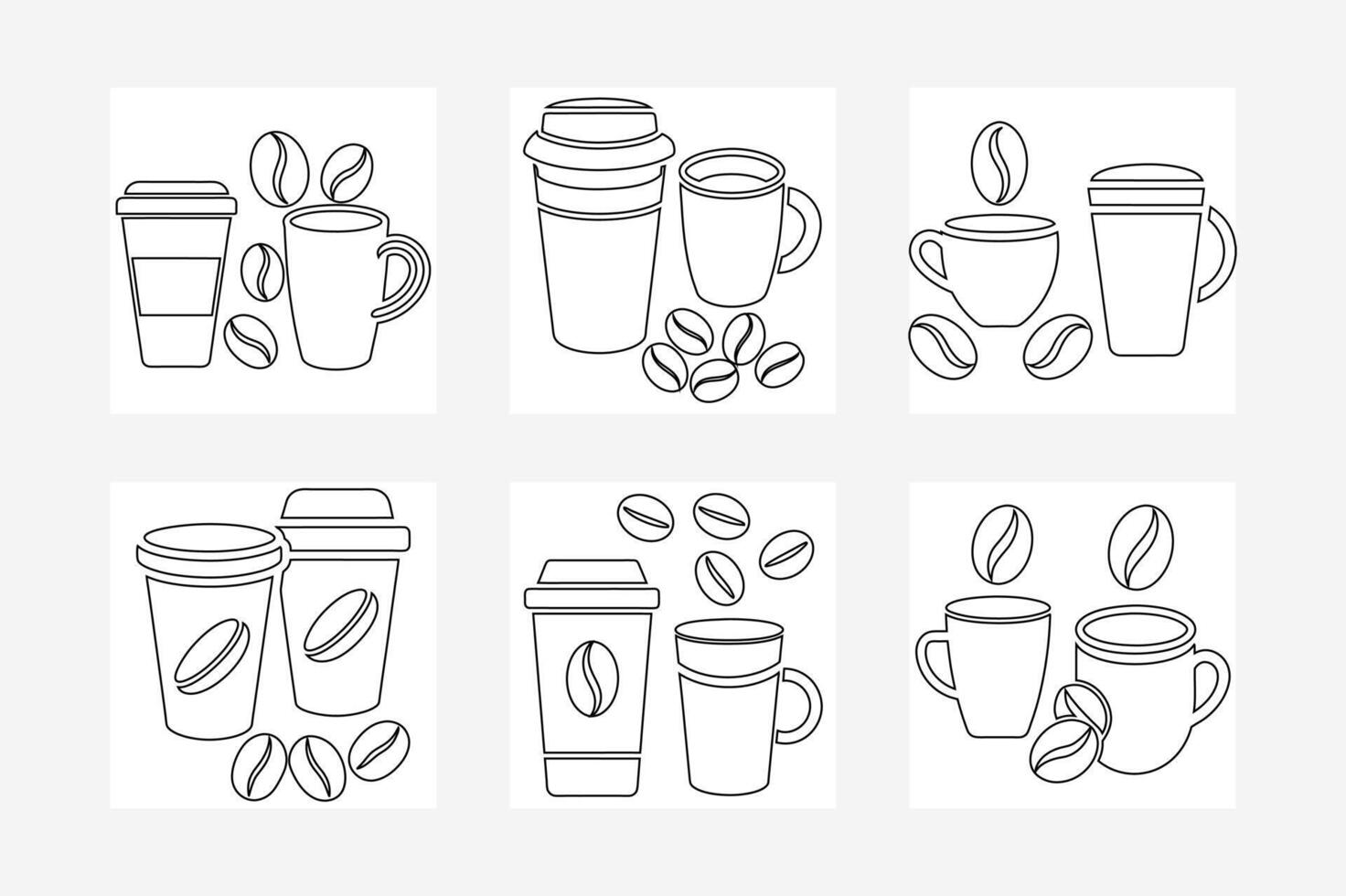 Coffee Cup and Bean Illustrations Line Art Designs for Cafe Menus and Branding vector