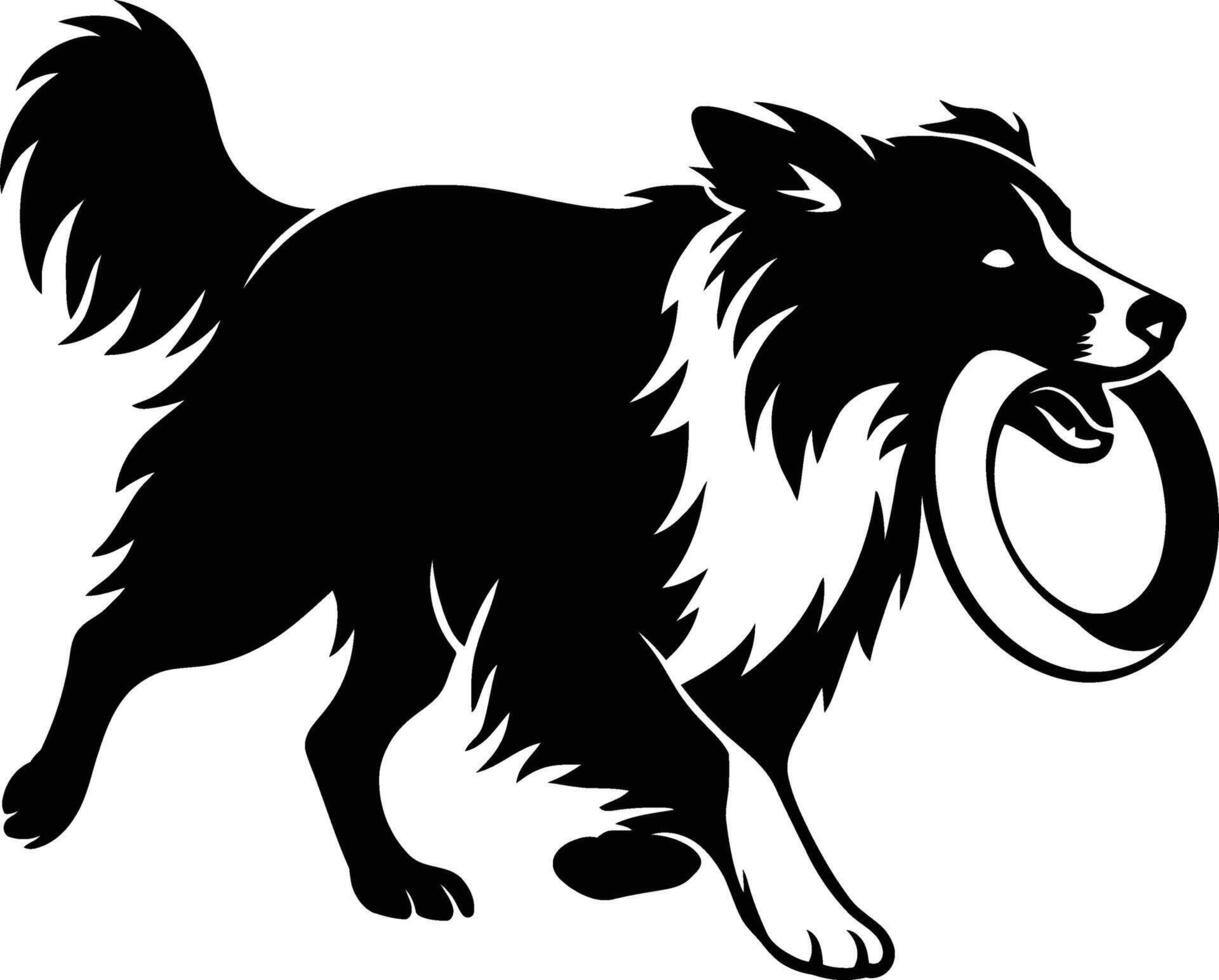 Border Collie Toy Silhouette, Black White Dog Running Graphic vector