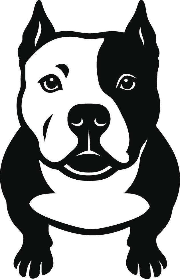 Pitbull Dog Head Silhouette, Black and White Pit Bull Illustration vector