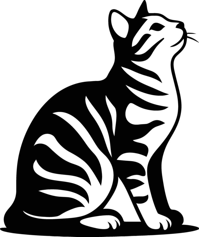 Striped cat silhouette black and white, Stylish cat silhouette vector