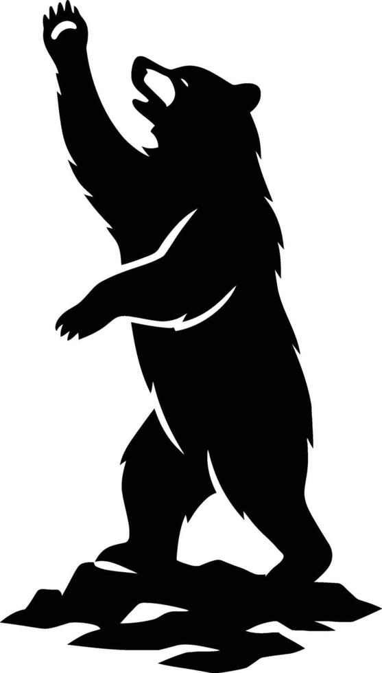 Alert standing black bear silhouette for print design, Powerful bear graphic for wild animal themes vector
