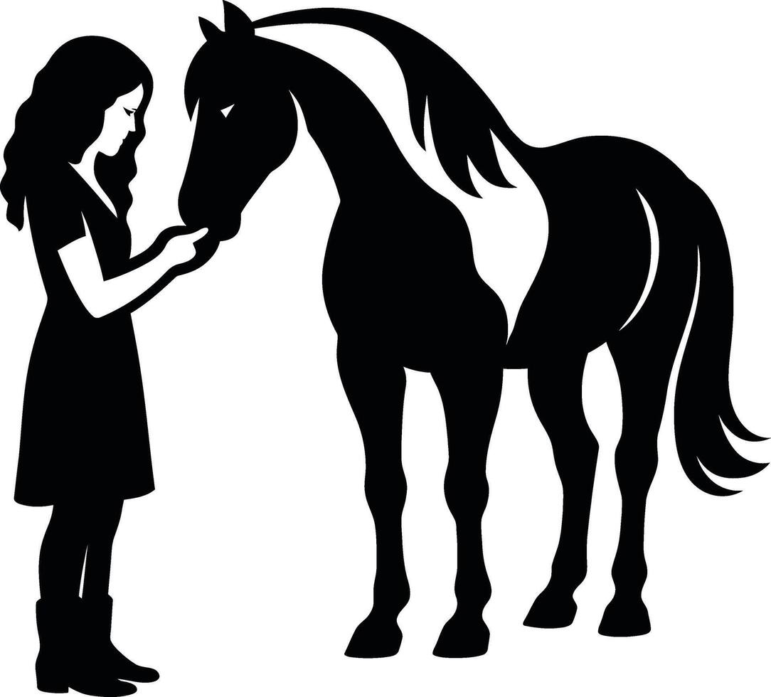 Girl and horse silhouette for emotional bond themes, Equine care design with child and horse vector