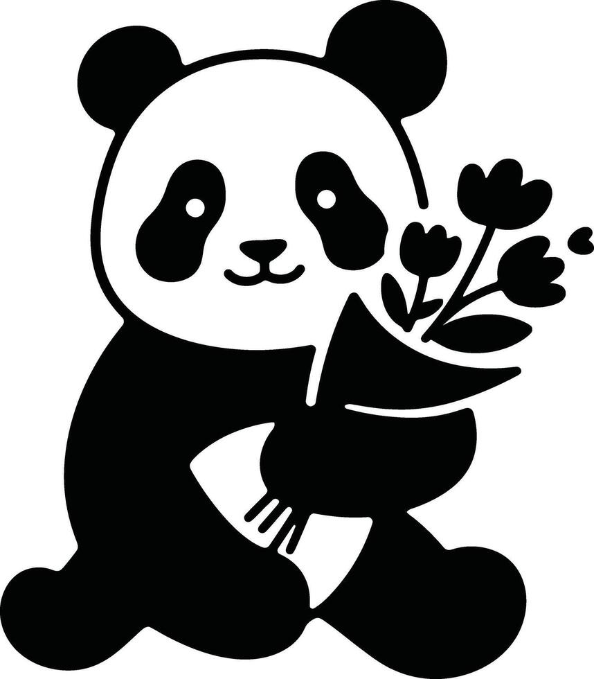 Panda Holding Flower Bouquet Art, Romantic Panda Clipart for Greeting Card vector