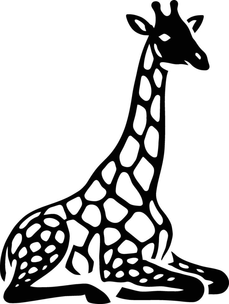 Resting giraffe illustration for nursery, Cute black and white giraffe decor vector