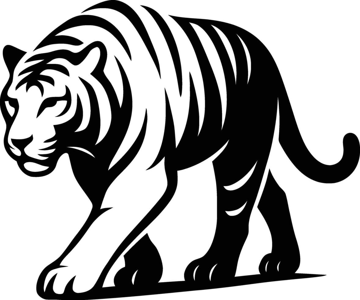 Tiger silhouette elegant line design, Majestic tiger black and white vector