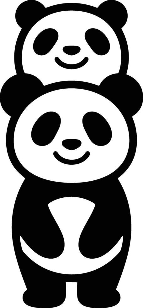 Two pandas stacked cute design, Child friendly panda vector
