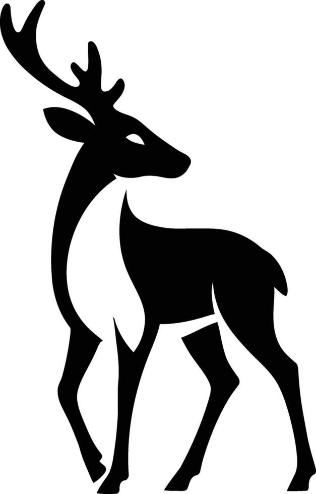 Elegant deer side silhouette, Deer standing black and white figure vector