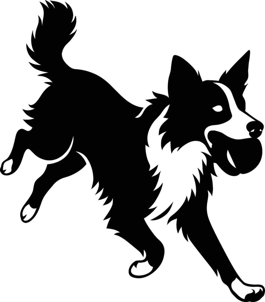 Border Collie With Ball Graphic, Active Dog Silhouette Design vector