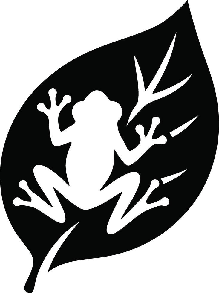 Frog On Leaf Silhouette Art, Nature Frog Illustration vector