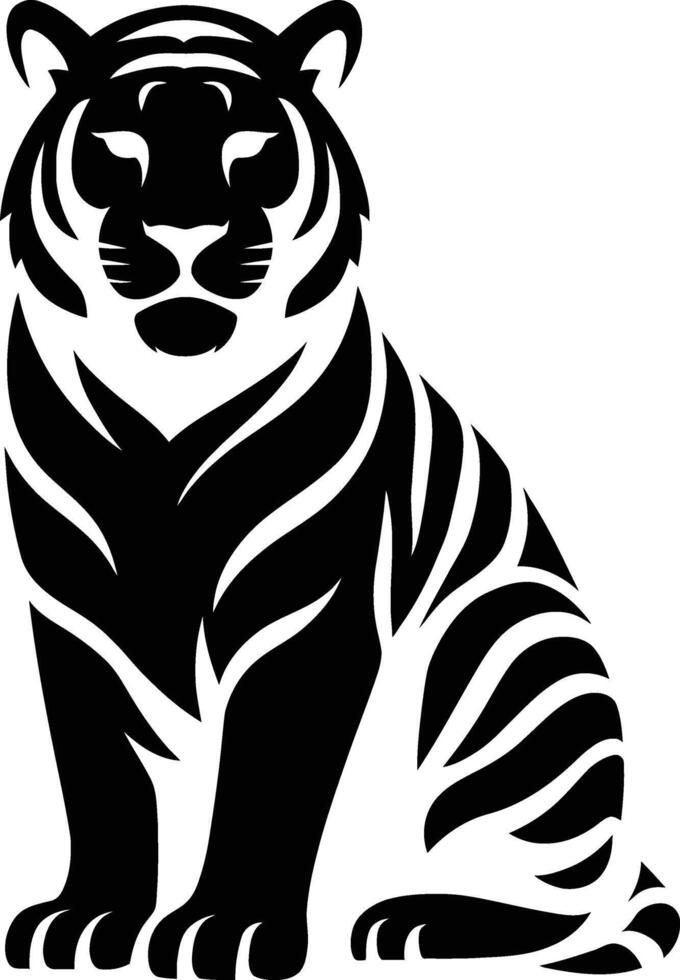Sitting tiger silhouette elegant style, Black and white tiger design vector