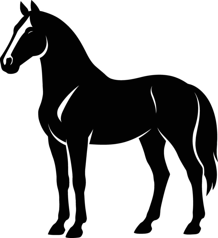 Elegant Horse Silhouette in Black, Graceful Black Horse Pose vector