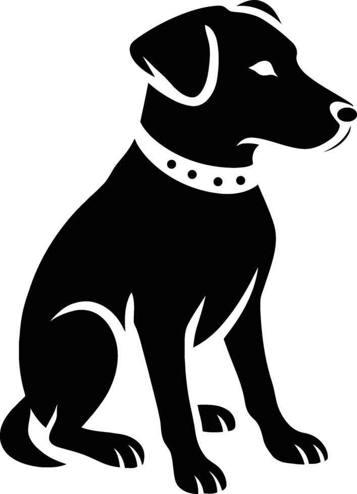 Sitting Dog with Collar Silhouette, Black and White Pet Design vector