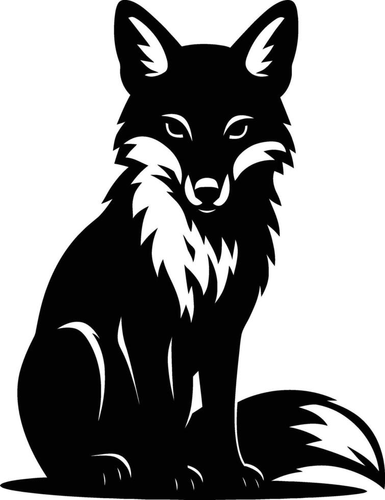 Fox Silhouette Sitting in Style, Minimal Black and White Fox Design vector
