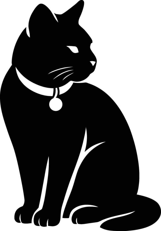 Black Cat Stylish Silhouette, Cat With Collar Art vector