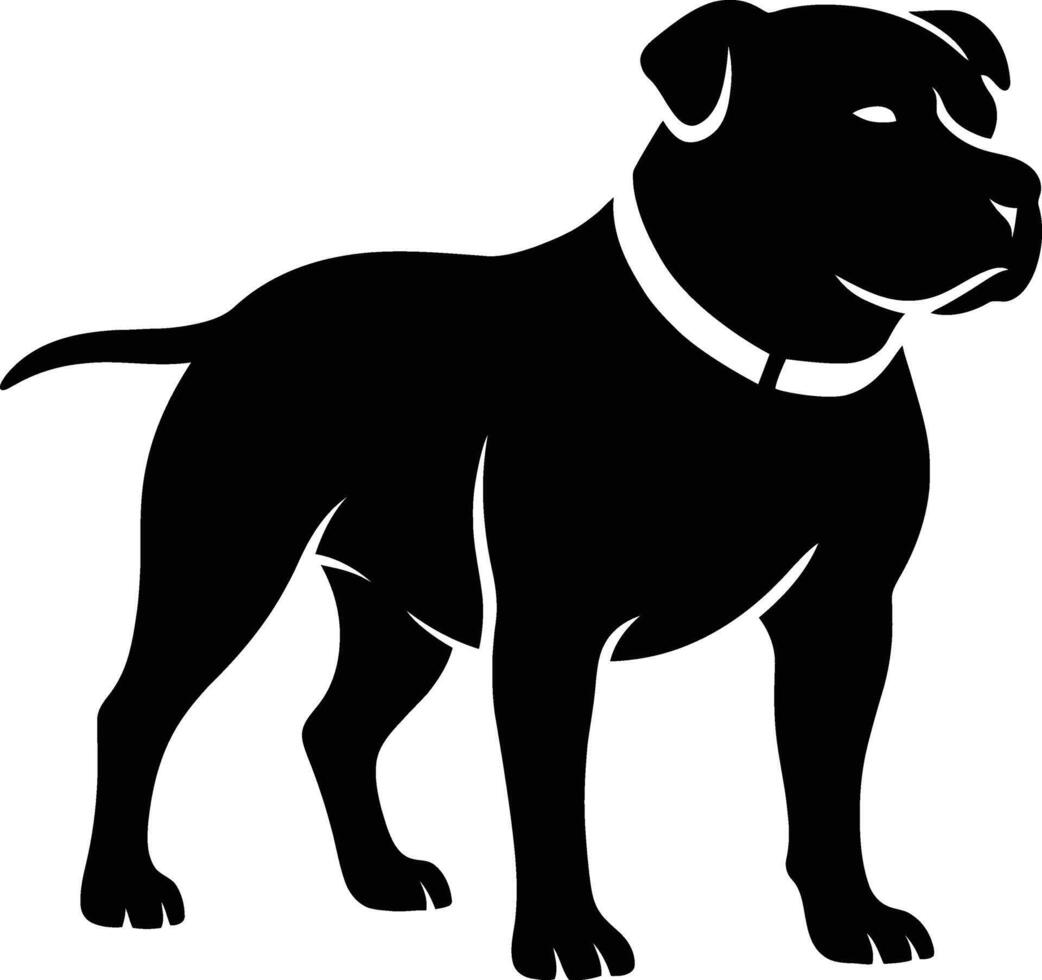 Powerful Pit Bull Dog Silhouette, Black and White Dog Illustration vector