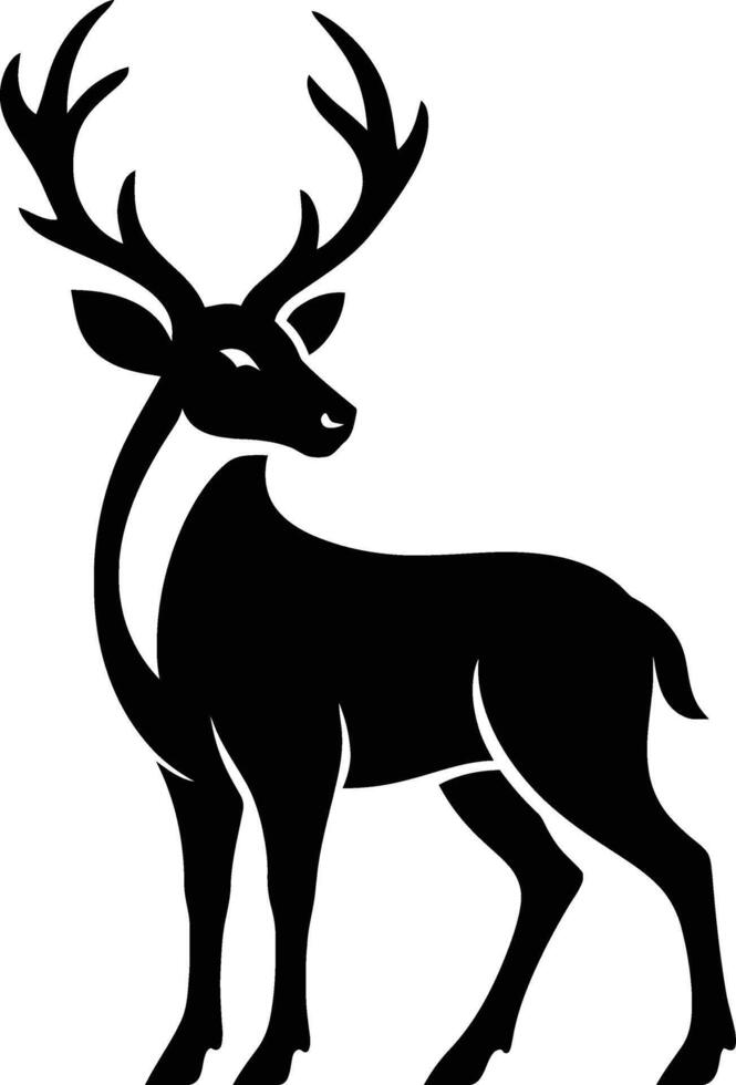 Graceful deer silhouette black, Classic wild deer profile vector