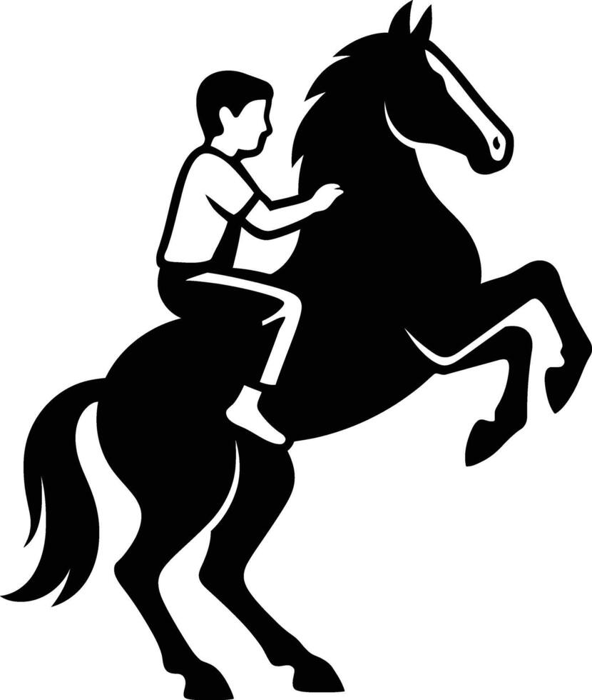 Boy Riding Horse in Action Pose, Energetic Boy on Horseback vector