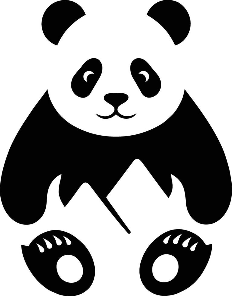Panda sitting on mountain silhouette, Scenic panda design vector