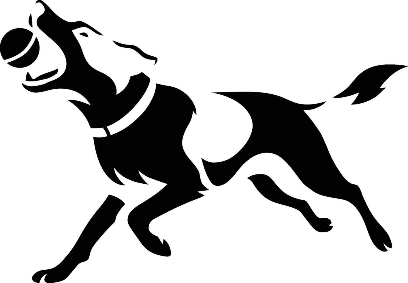 Dog Running With Ball, Playful Dog Silhouette Art vector