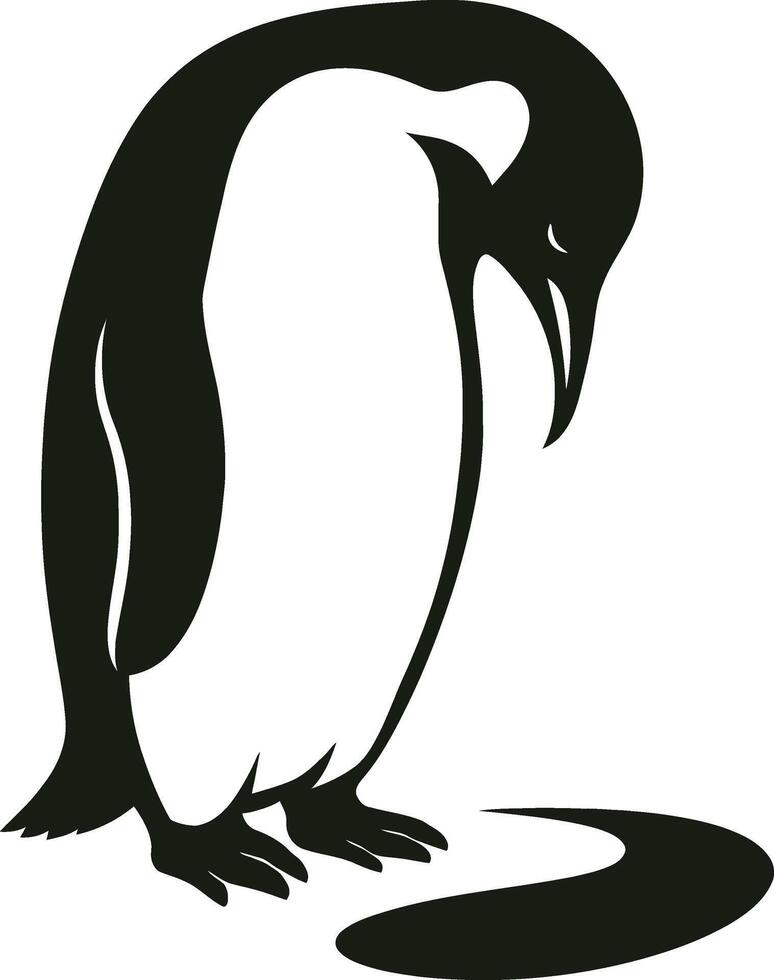 Sad penguin silhouette for emotional design, Penguin sitting in minimalist pose illustration vector