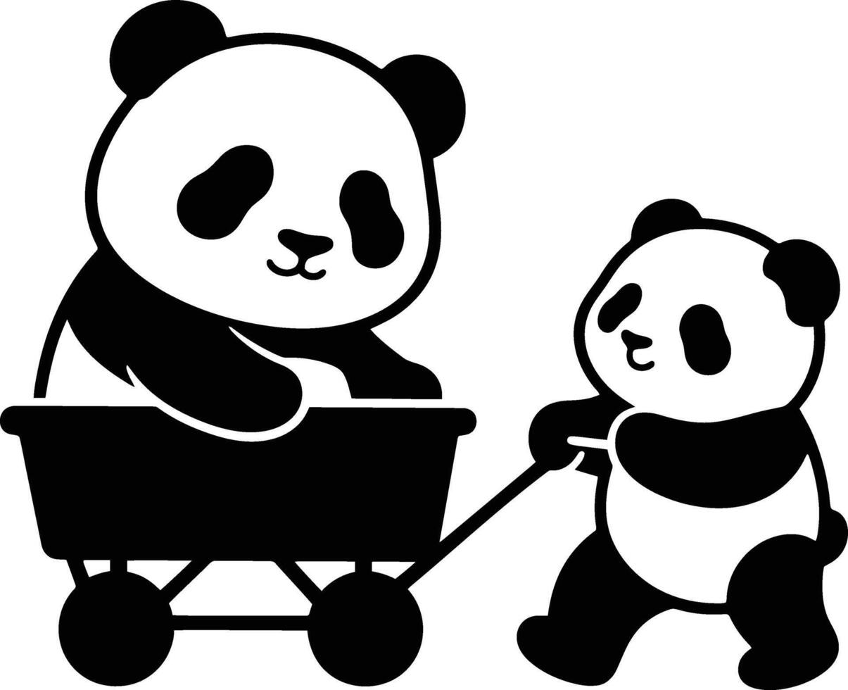 Panda Mother and Baby Cart Art, Family Panda Illustration for Nursery Print vector
