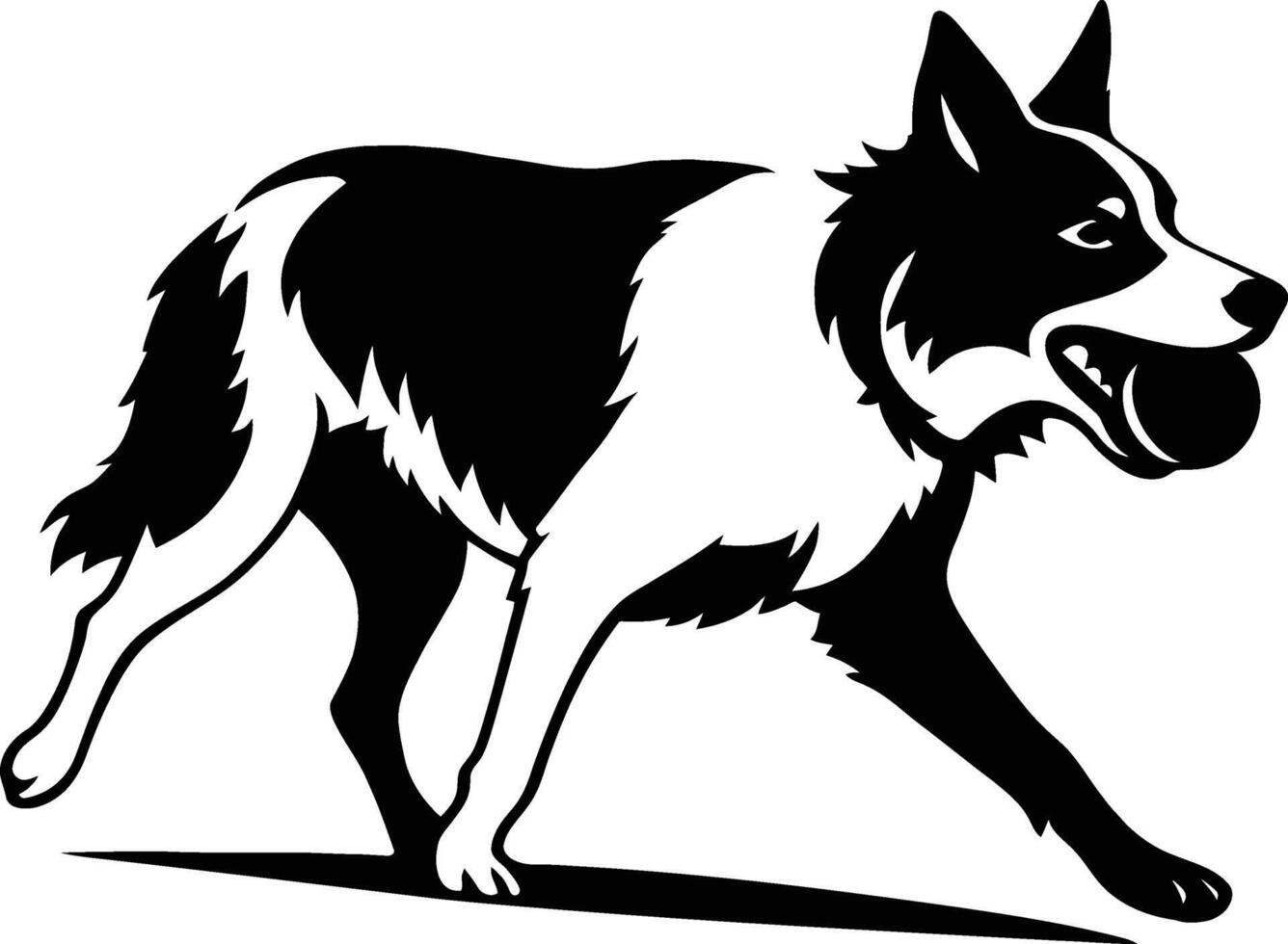 Border Collie Running Silhouette, Dog with Ball Design vector