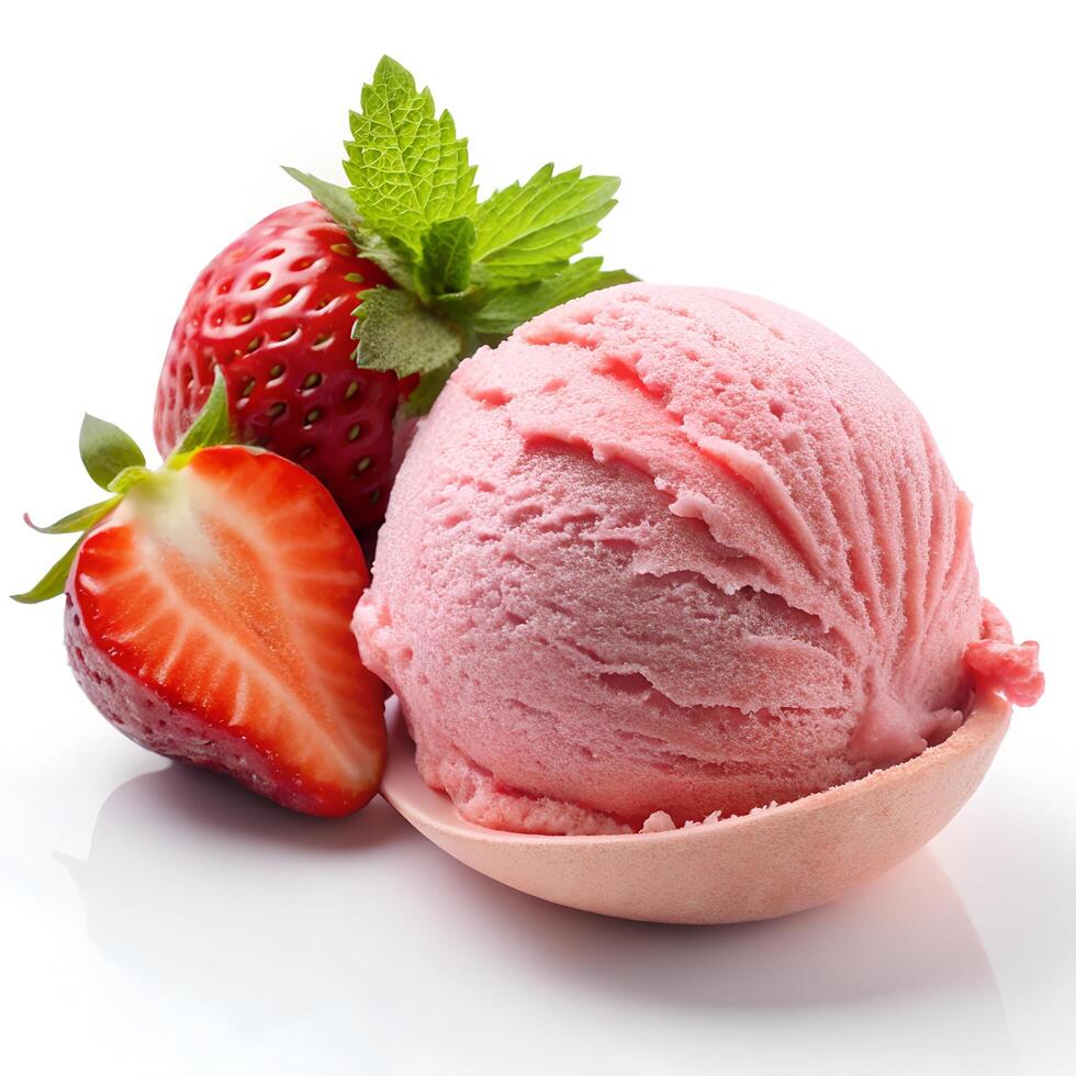 Sliced Strawberry Ice Cream Scoop Photo