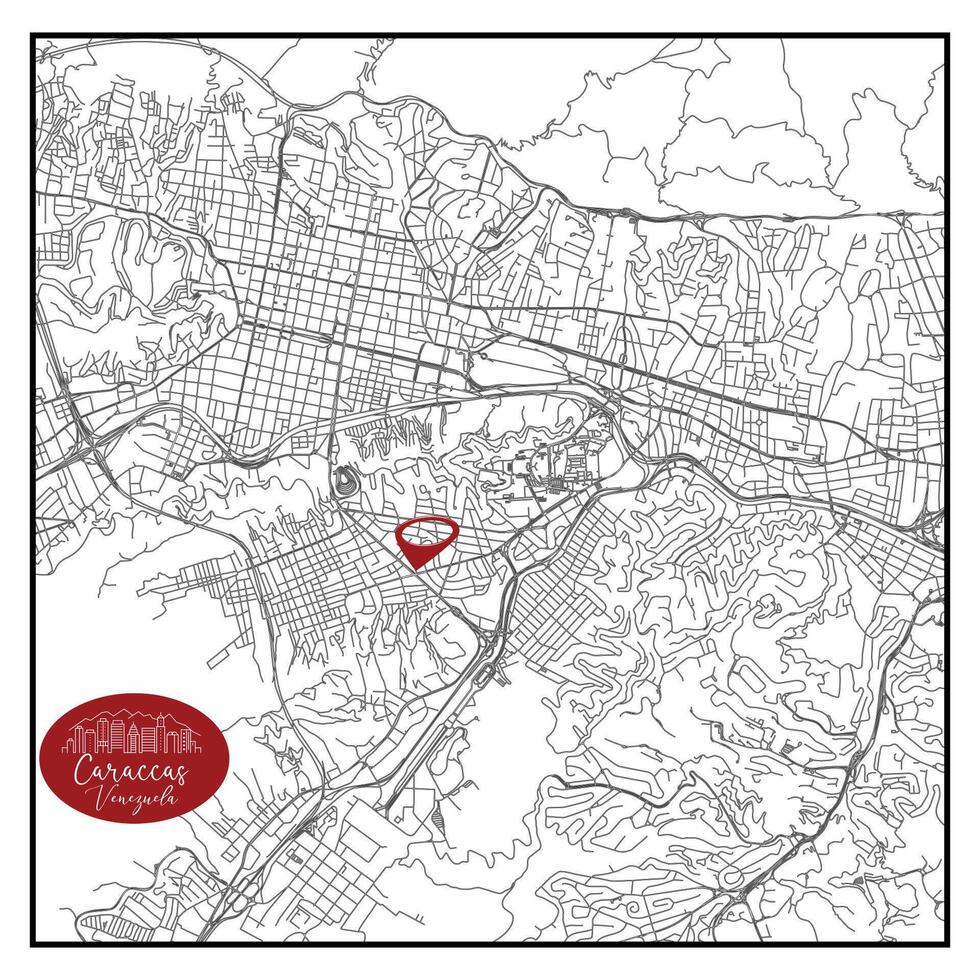 Caracas capital city of Venezuela Urban Streets Roads Map with city center location pin,illustration element image vector