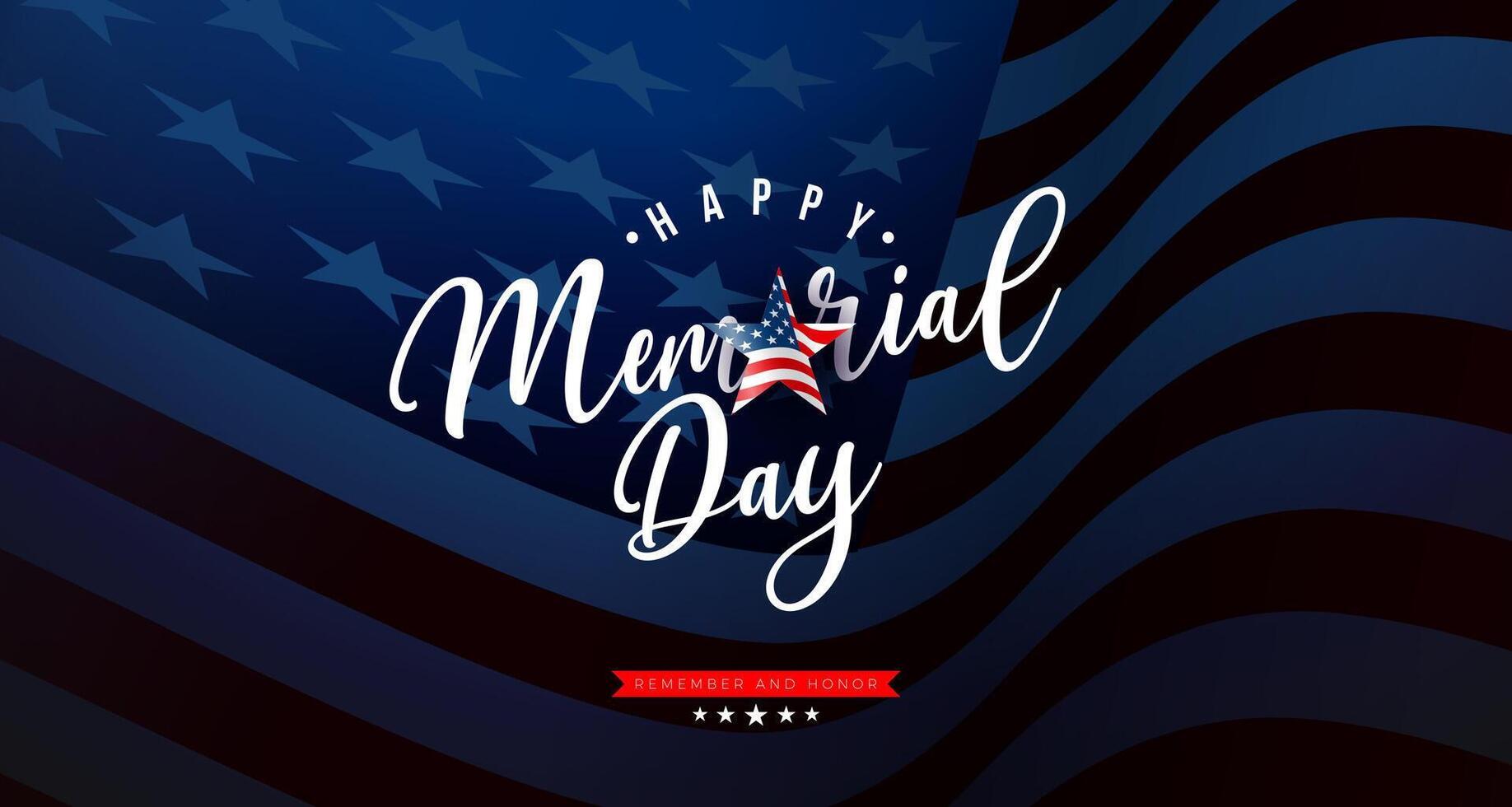 Typography Lettering on American Flag Background. Memorial Day of the USA Design Template. National Patriotic Celebration Illustration for Banner, Greeting Card or Holiday Poster. vector