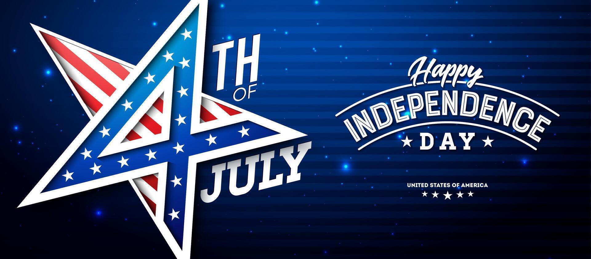 Fourth of July Independence Day Sale Banner Design with American Flag in Star Symbol on Blue Background. 4th of July USA National Holiday Illustration with Typography Elements for Banner, Flyer vector