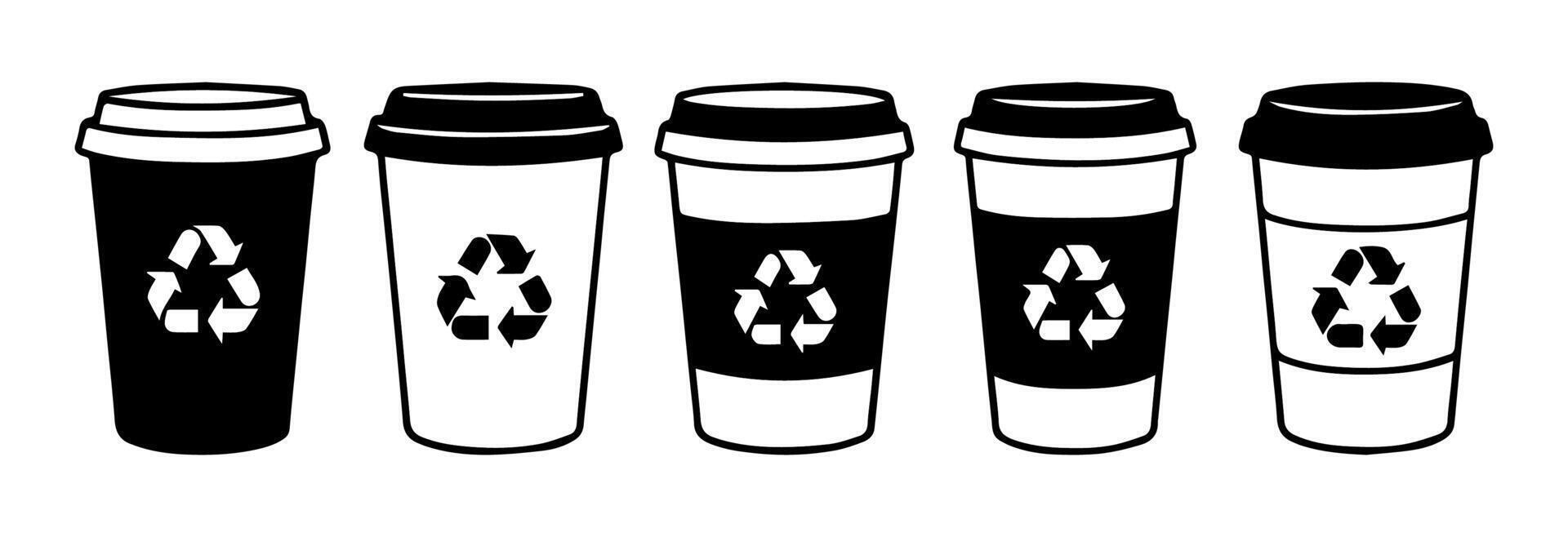 Coffee cups with recycling symbols highlight eco-friendly choices. vector