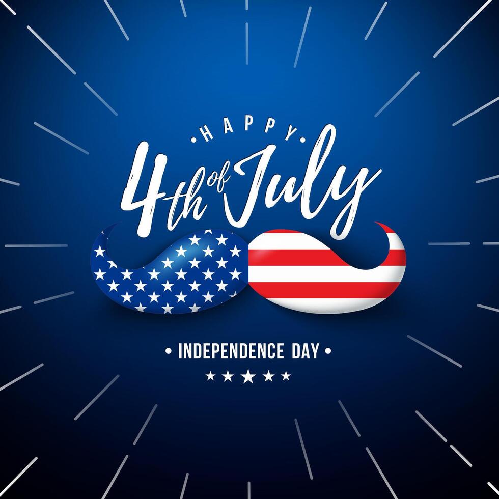 4th of July Independence Day of the USA Illustration with American Flag Pattern Mustache and Typography Letter on Dark Blue Background. Fourth of July National Celebration Design for Banner vector