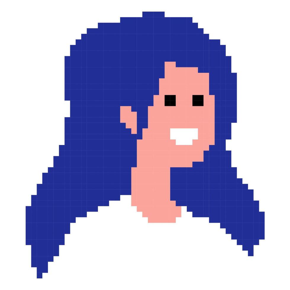Colorful pixel art of a character with vibrant blue hair vector