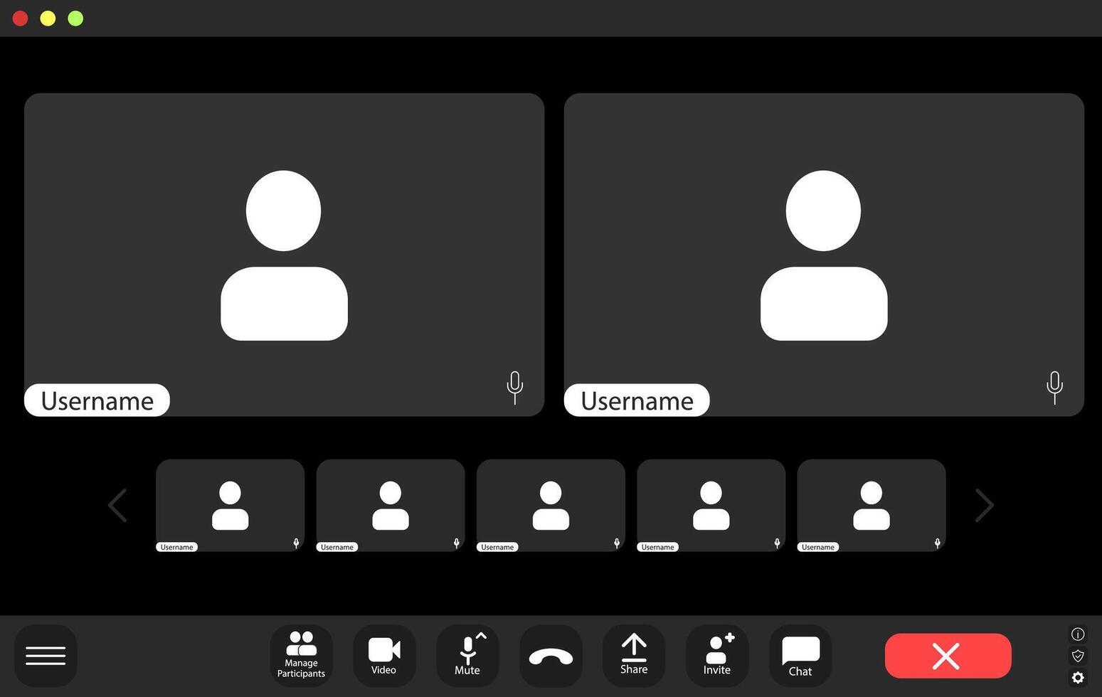 Participants connect for a virtual discussion on a platform. vector