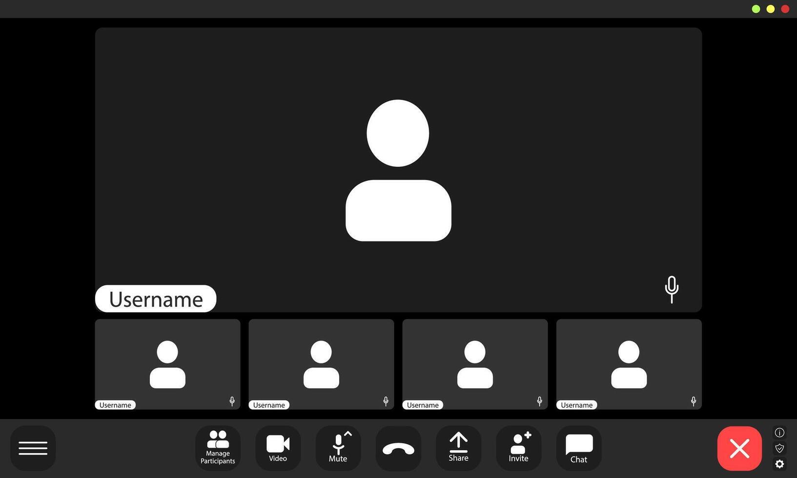 Online gathering showcasing blank user profiles and chat options. vector
