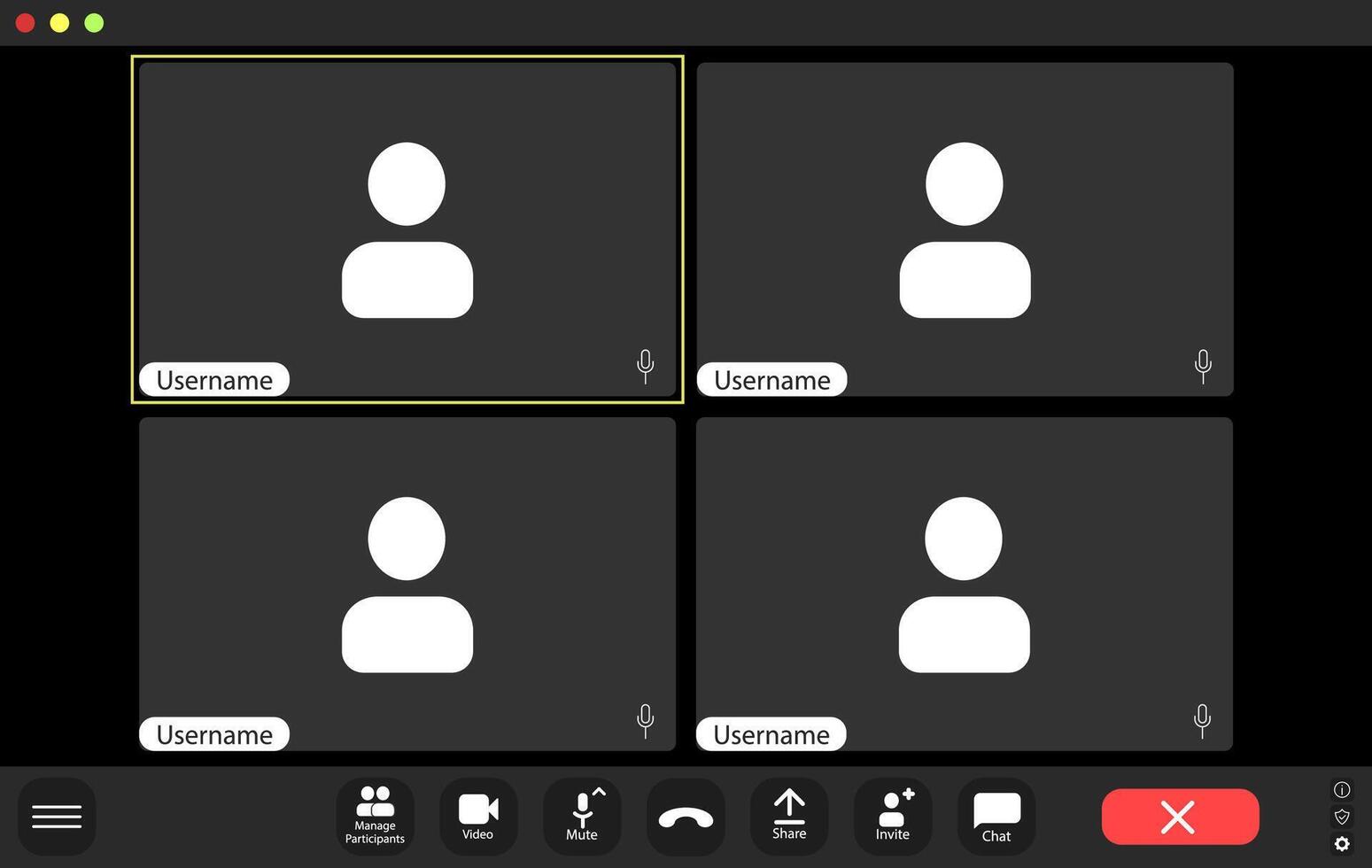 Four placeholders for participants during an online meeting vector
