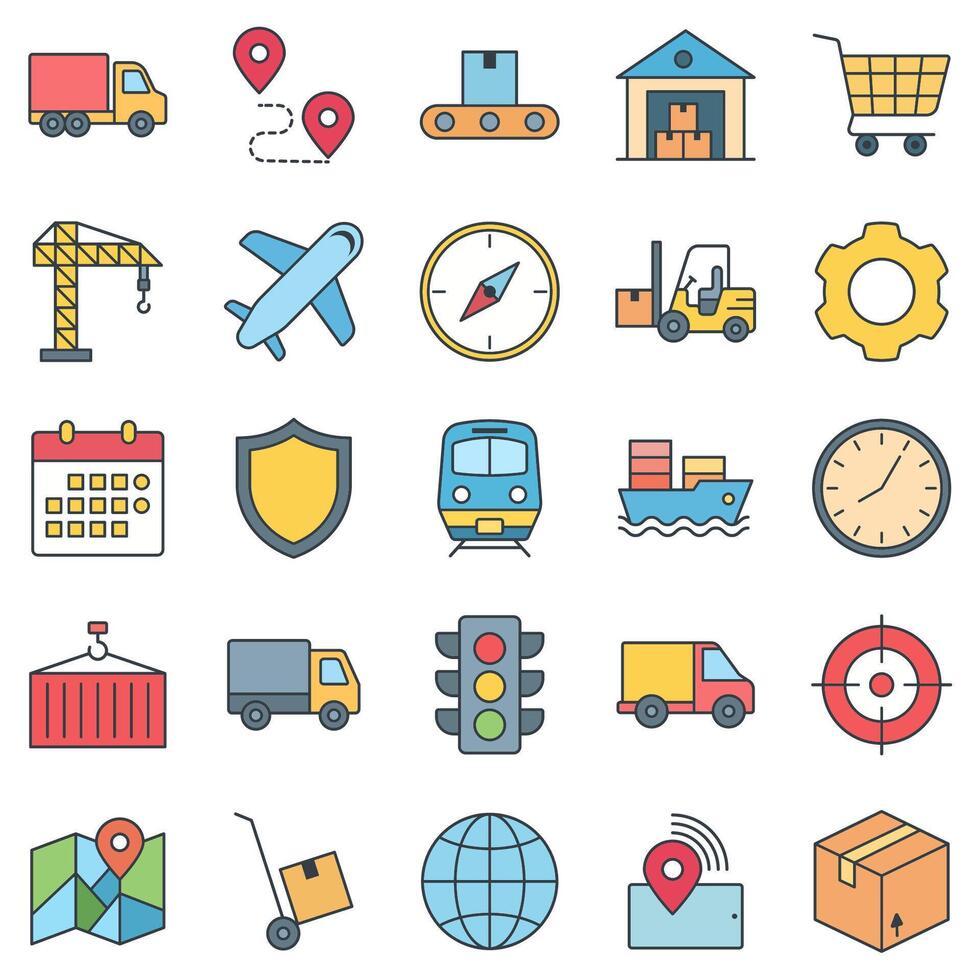 Logistics icons, Included icons as Truck, Airplane, Hand Truck, Traffic Light and more symbols collection, logo isolated illustration vector