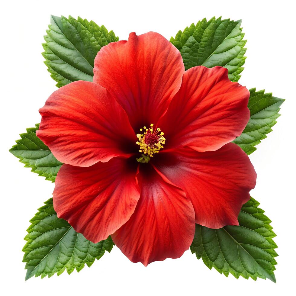 Red Hibiscus Flower Centered Photo