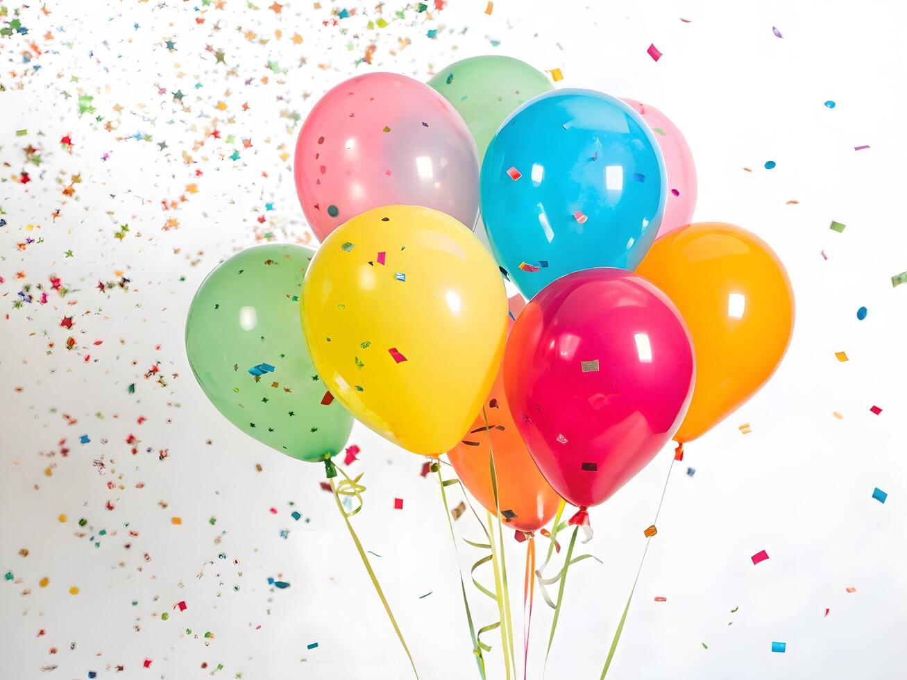 Colorful Balloons Floating with Confetti Isolated Photo