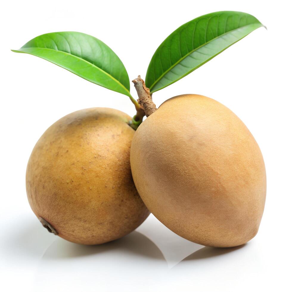 Sharp and Clear Image of a Natural Sapodilla on a Solid White Background Photo