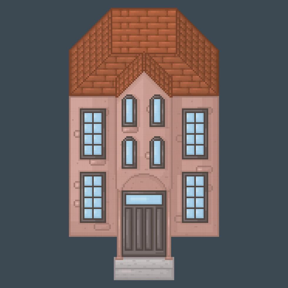 top view home with two story building in pixel art style vector