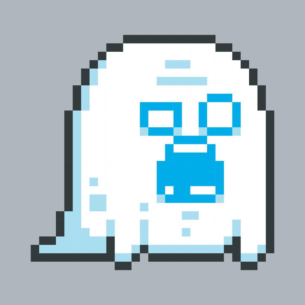 white ghost character in pixel art style with isolated background vector