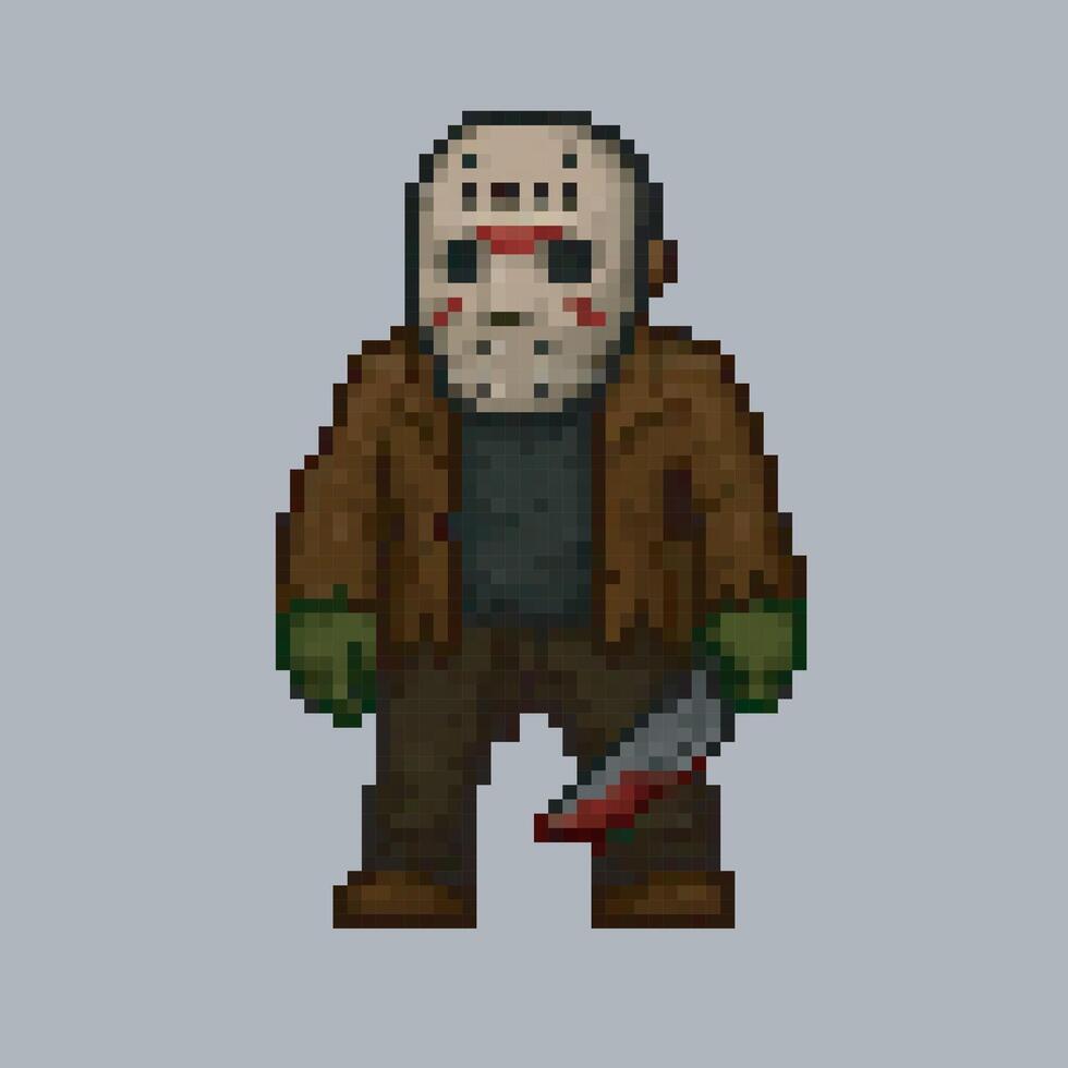 masked murderer man in pixel art style with isolated background vector