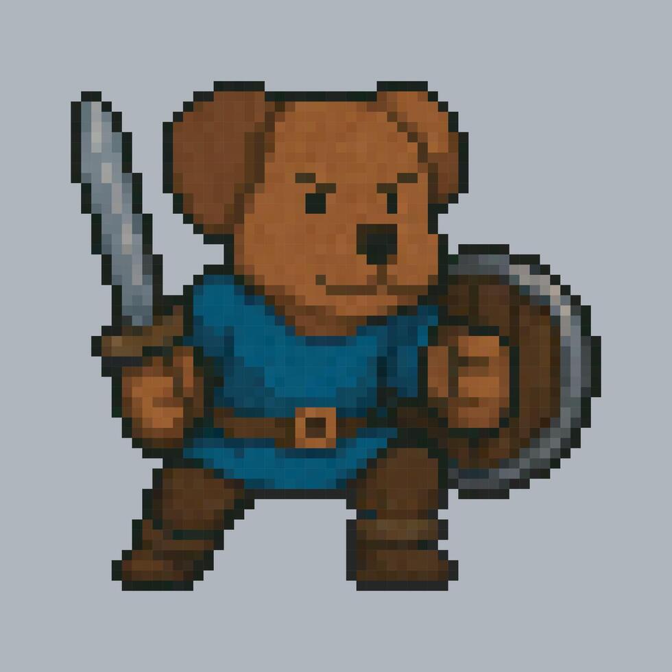 Dog warrior character in pixel art style with isolated background vector
