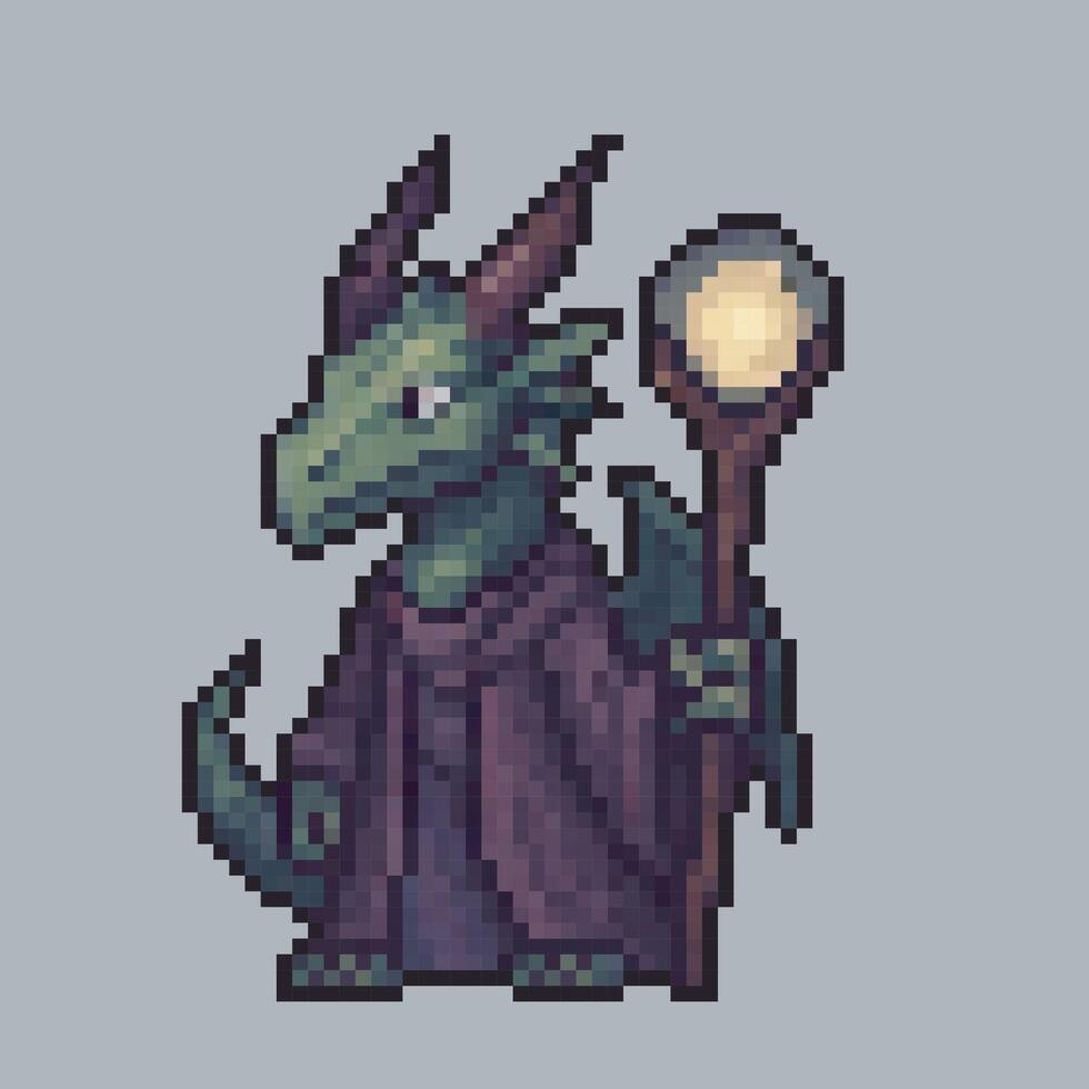 Dragon sorcerer character in pixel art style vector