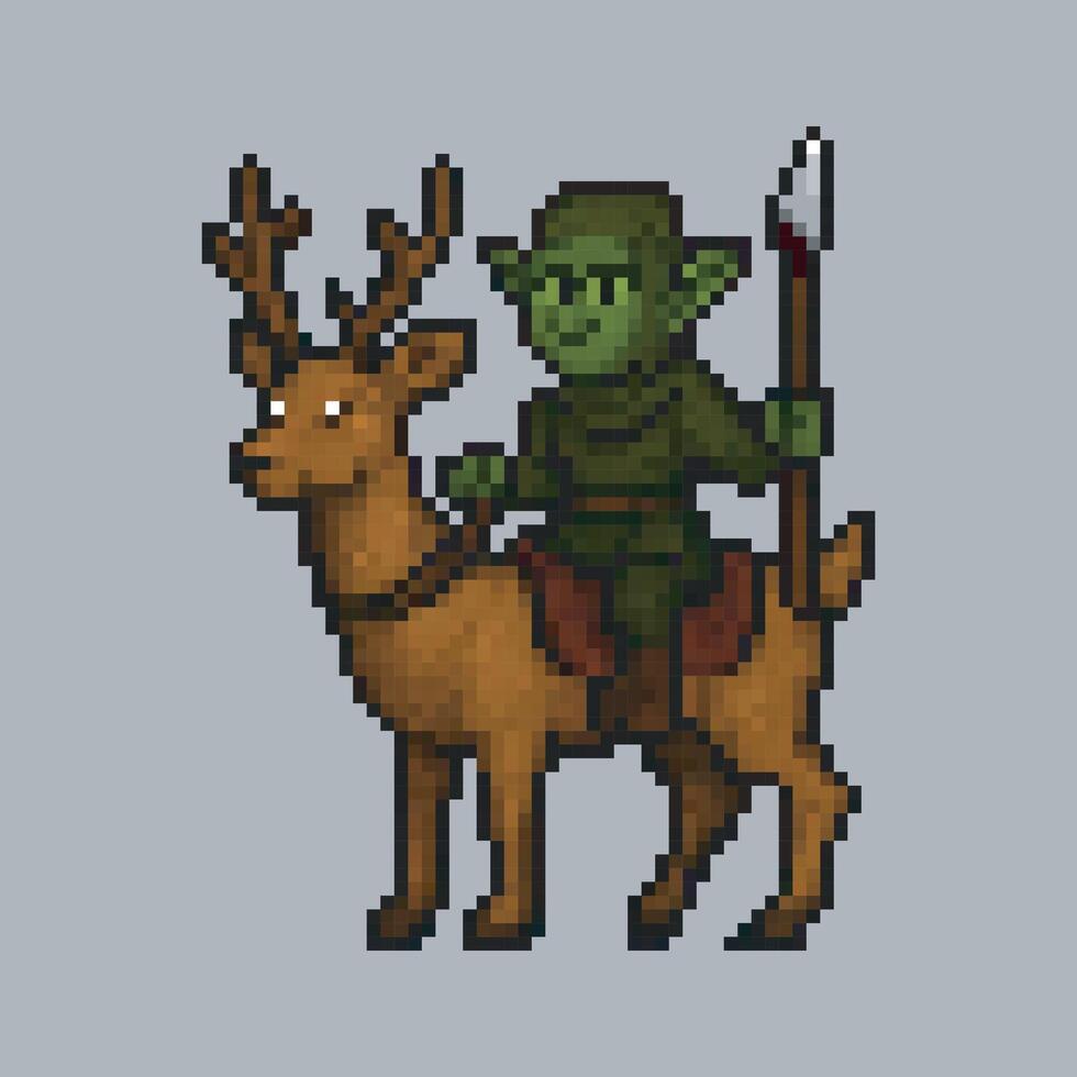 goblin cavalry character in pixel art style with isolated background vector