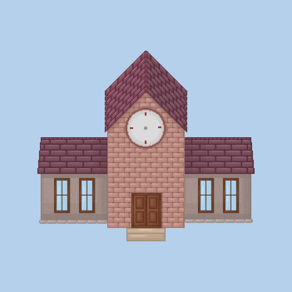 top view school building in pixel art style with isolated background vector